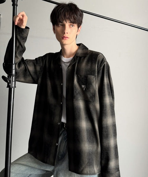 【Classical Origin】自然体のカッコよさ。ヴィンテージ風チェック柄オープンカラーシャツ（長袖）/Vintage-style check pattern open collar shirt co1010024