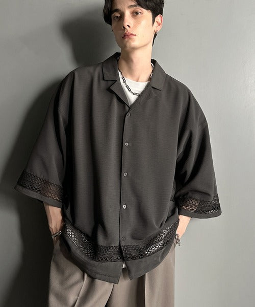 レースが語る、大人の余裕。レース切り替えオープンカラーシャツ / Lace Panel Open Collar Shirt co1010011