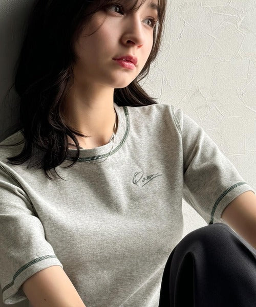 1枚で今っぽデザイン♪PAEAN刺繍配色ステッチチビTシャツ（半袖） ce1020200