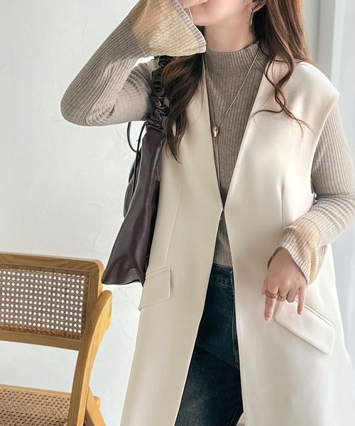 足し算でファッションを楽しむ♪大人のレイヤードアイテム。フラップポケット付きロングジレ（セットアップ可能） ce1070180