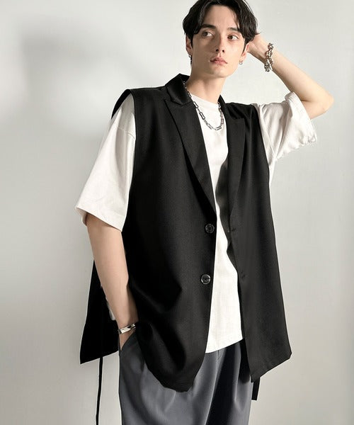 「日常をアップデート。」ピークドラペル仕様エレガントセミロングベスト／Peak Lapel Elegant Semi-Long Vest co1010009