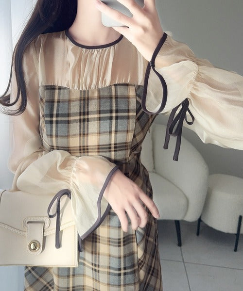 【mily bilet】上品でフェミニン。シャイニーシアードッキングIラインチェックワンピース mi1139046