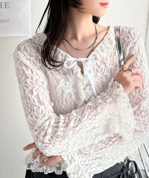 【mily bilet】トレンドが華やか♪花柄レースリボンカーディガン mi1019074