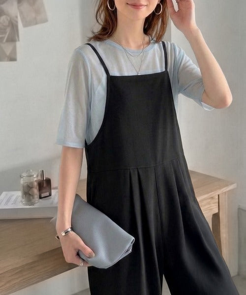 落ち感ワイドでつくる、大人の抜け感。バックリボンサロペットパンツ ce1240122