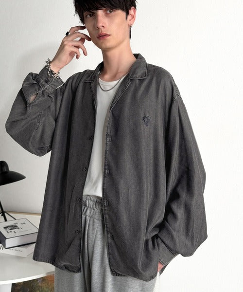 【Classical Origin】「至福のひととき。」ルーズフィットオープンカラーデニムシャツ（長袖）/Loose Fit Open Collar Denim Shirt co1150038