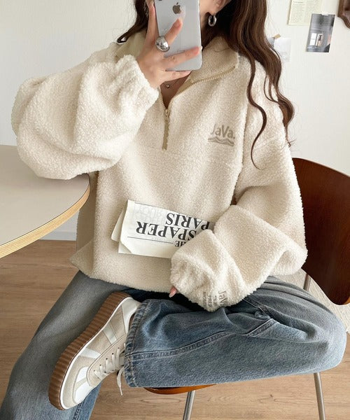 《Javaジャバコラボ》ボア素材×刺繍でおしゃれ上級者に格上げ♪アノラックハーフジッププルオーバー jv1260484