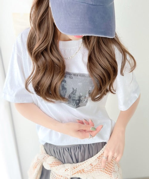 スタイリングの主役に。綿100％アニマルフォトプリントTシャツ mo1310040