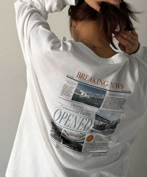 纏うだけで、洒落感アップデート◎綿100％ニュースペーパーロゴプリントオーバーサイズTシャツ ce1330046