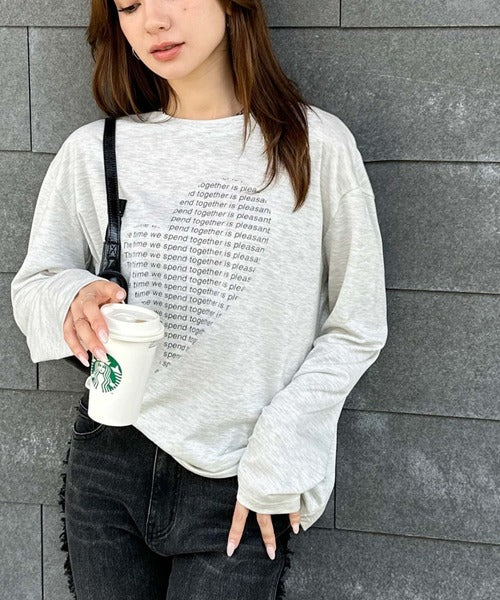 【mily bilet】 ハートが映える♪大人カジュアルMIX◎ハートグラフィック指穴ロングTシャツ mi1029154