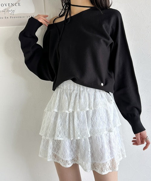 【mily bilet】ふんわりフリルが大人可愛い。レース使い3段ティアードスカパン（ミニ） mi1359017