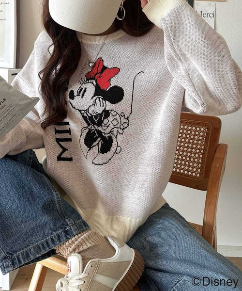 数量限定！存在感たっぷり、大人可愛い♪「ディズニー」「ミニー」ジャガードビッグシルエットニット ce1330065