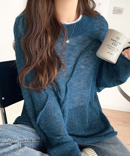“ゆるっと”が叶える、1秒垢抜け！モヘアタッチシアー変形タック柄ニット（長袖） ce1260450