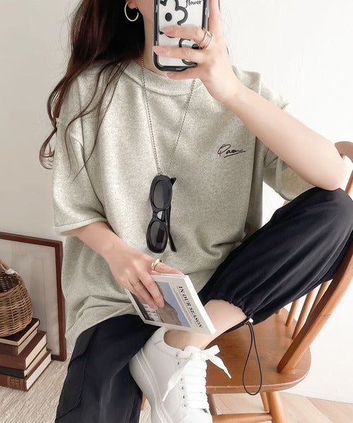 袖口くるりん。ワンポイント刺繍ハーフスリーブ裏毛Tシャツ ce1260259