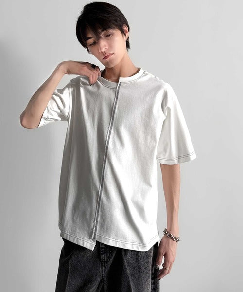 Asymmetric Stitch Design T-Shirt／アシンメトリーデザイン配色ステッチTシャツ co1150013