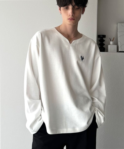 【Classical Origin】「着心地と、上質感と。」Soft Ponte V-Neck T-Shirt／ポンチ素材Vネック胸刺繍Tシャツ（長袖） co1150049
