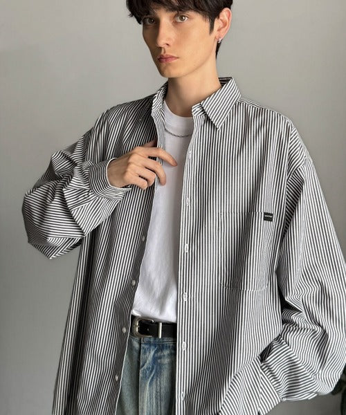 【Classical Origin】ゆとりを着る。ネーム付き胸ポケットビッグシャツ（長袖）/Brand name & chest pocket long sleeved big shirt ao1110147