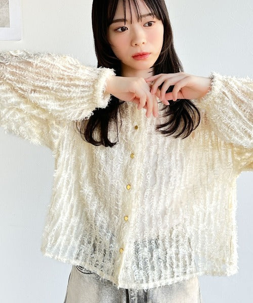 【mily bilet】上質なフェザー素材が生み出す。ふんわり感が魅力の前後2WAYシアーフリンジチュールカーディガン（長袖） mi1019070