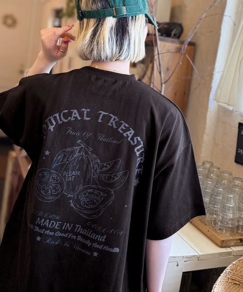《JaVaジャバコラボ》周りと差がつくアート感。綿100％ タイ☆トロピカルフルーツ柄☆ビッグTシャツ jm1029128