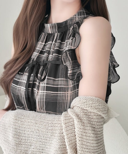 【mily bilet】洗練された大人フェミニン。アメスリ リボン付きフリルブラウス  チェック 花柄 ドット mi1019157