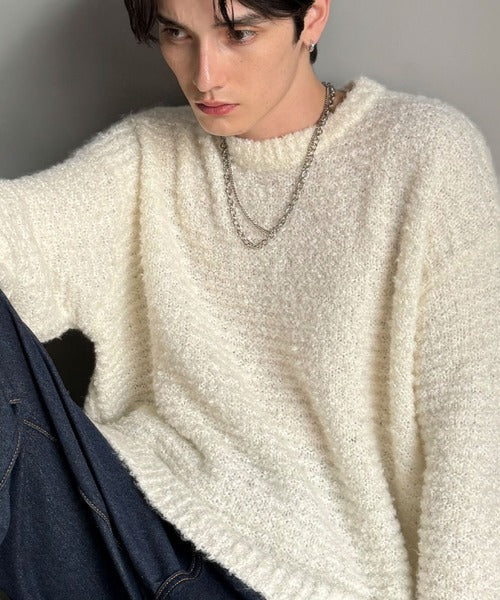 【Classical Origin】「優しさに包まれる。」ブークレー糸クルーネックニットトップス（長袖）/Boucle yarn crew neck knit top ao1020302