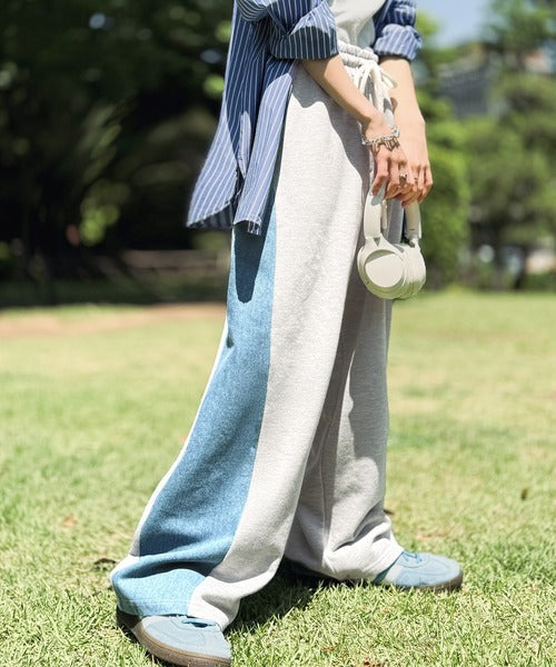 《JaVaジャバ コラボ》ゆるっと穿きこなす。サイド切り替え裏使いスウェットパンツ jv1219016