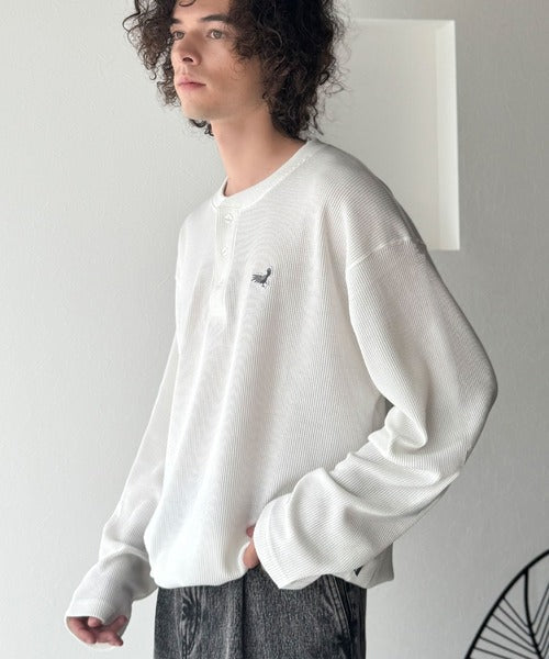 【Classical Origin】「リラックス感、こなれ感。」ピグメント加工サーマルヘンリーネックTシャツ（長袖）/Pigment-Dyed Thermal Henley T-Shirt co1150051