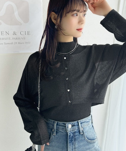 【mily bilet】上品さと可愛らしさを兼ね備えた、オフショル２WAYラメシアーニットアンサンブル（カーディガンセット） mi1029105