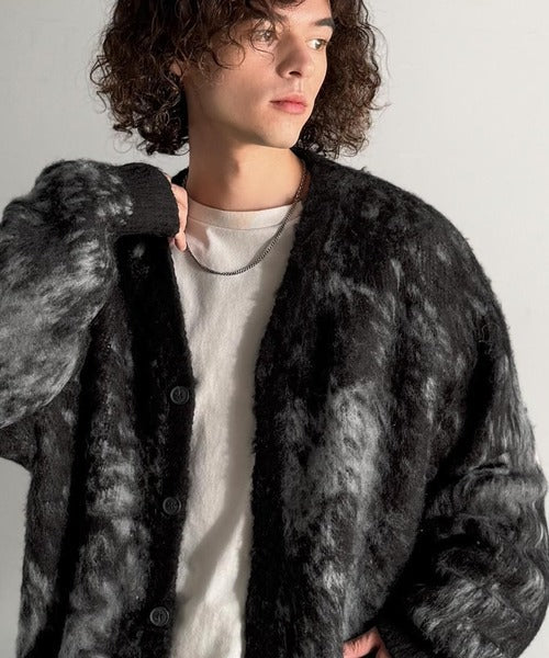 【Classical Origin】「まるで毛布。」モヘアライクシャギー素材Vネックカーディガン／Mohair-Like Shaggy Knit V-Neck Cardigan co0780003