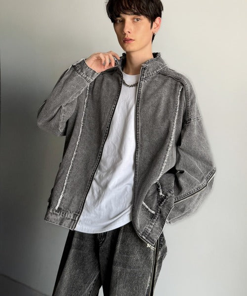 【Classical Origin】「都会的スタイル。」綿100%ヴィンテージ加工フリンジデニムジャケット/100% cotton vintage fringe denim jacket co1010028
