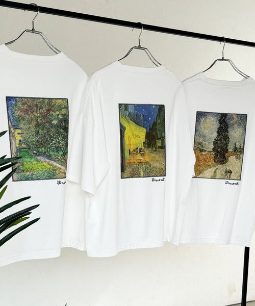 《ゴッホ絵画グラフィック》ステッチ刺繍MIXデザイン 高機能半袖Tシャツ【接触冷感・UVカット機能付き】【JaVaジャバコラボ】 jo1150093
