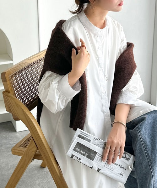着方自在でロングシーズン活躍◎柄アソートバンドカラービッグシャツワンピ ce1010478