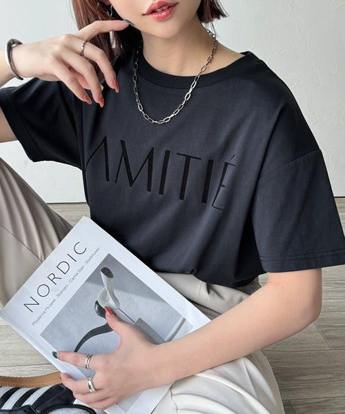 ワンランク上の大人シンプルベーシック。シルケット加工フロッキープリントTシャツ（半袖） ce1020202