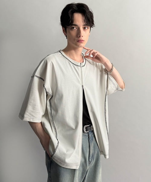 【Classical Origin】「1枚でも羽織でも。」インサイドアウト仕様2wayダブルジップTシャツ／Inside-Out Oversized Double-Zip 2way T-Shirt co1150018