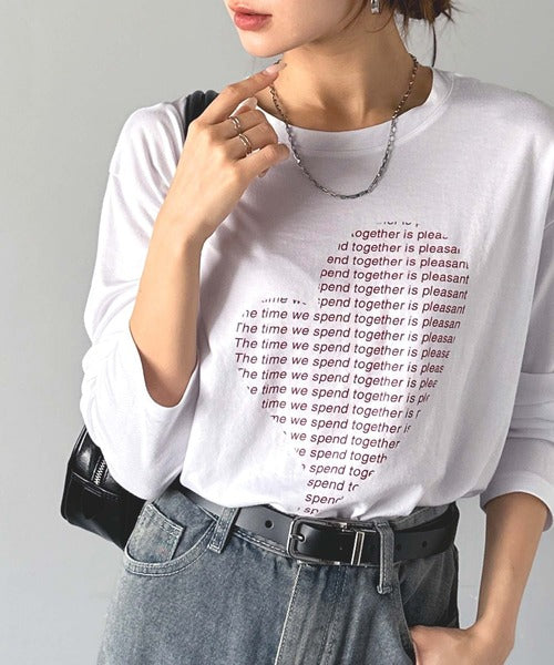 【mily bilet】 ハートが映える♪大人カジュアルMIX◎ハートグラフィック指穴ロングTシャツ mi1029154