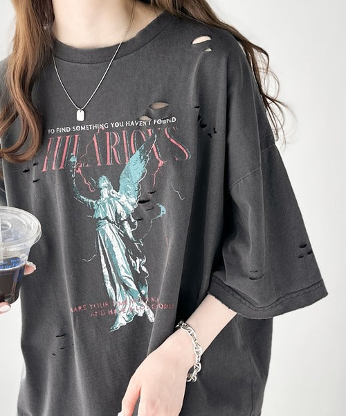 《Javaジャバコラボ》ゆるっとカジュアルに着こなす。綿100%ピグメント加工グラフィックプリントTシャツ＆ロンT(半袖)(長袖) jv1050148