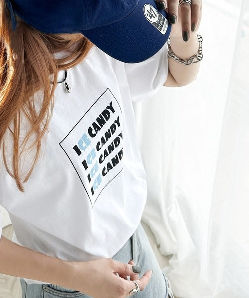 大人胸キュン。綿100％ICE CANDYロゴプリントTシャツ mo1310038