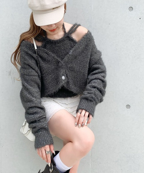 【mily bilet】秋冬も抜かりない女子コーデに！チョーカーニットキャミ使いメランジニットアンサンブル mi1259003