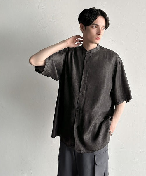 Rayon Denim Band Collar Relaxed Shirt／ヴィンテージ加工ルーズフィットデニムシャツ co1150011