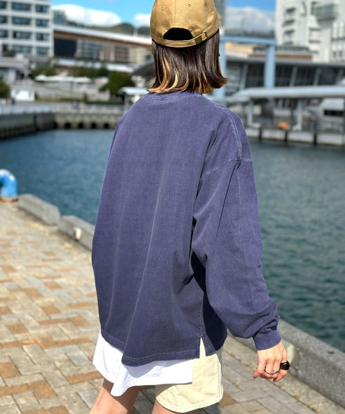 《JaVaジャバ コラボ》綿100％ピグメント加工ポケット付きロングTee jv1029002