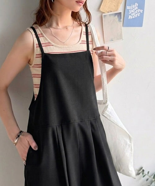 落ち感ワイドでつくる、大人の抜け感。バックリボンサロペットパンツ ce1240122