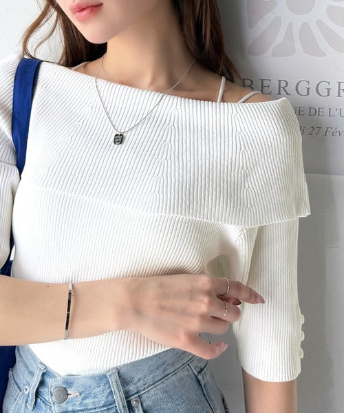 大人フェミニンな着こなし。オフショルリブニット(半袖) ce1020234