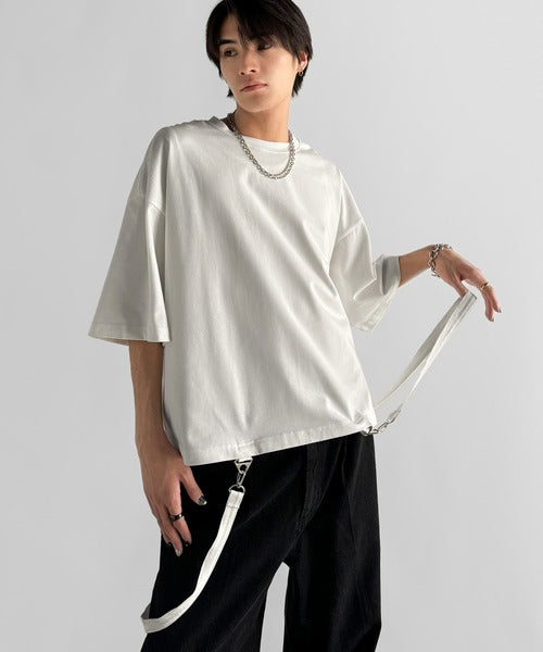 Belt Design Transformable Cropped T-Shirt／脱着式ベルトデザインショート丈Tシャツ co1150015
