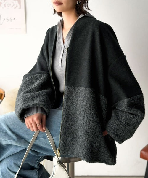 【Classical Evon】冬アウターの最適解。シンプルだけど、"きちんと"見える。ボア切り替えVネックコート（ミドル丈） ev1110193