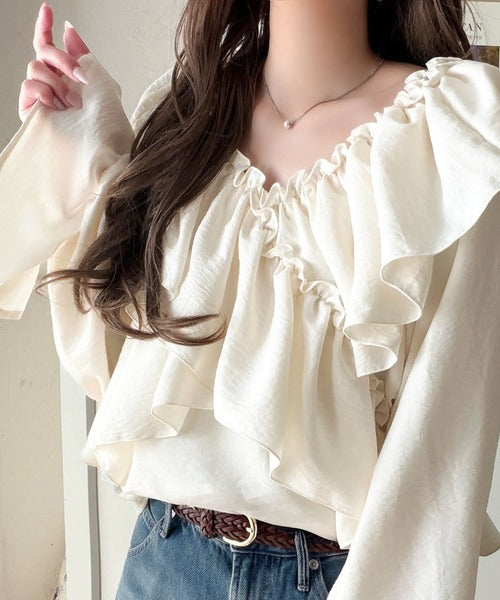 【mily bilet】大人の甘さがちょうどいい♪オフショル2wayキャンディースリーブカシュクールブラウス（長袖） mi1019127