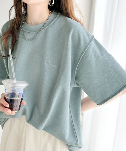 袖口くるりん。ワンポイント刺繍ハーフスリーブ裏毛Tシャツ ce1260259