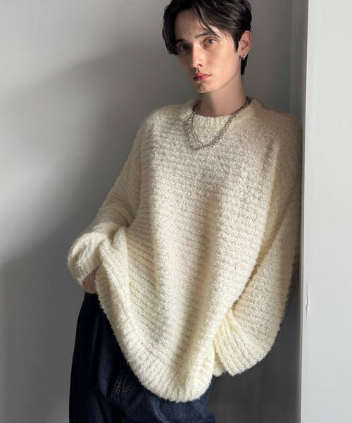 【Classical Origin】「優しさに包まれる。」ブークレー糸クルーネックニットトップス（長袖）/Boucle yarn crew neck knit top ao1020302