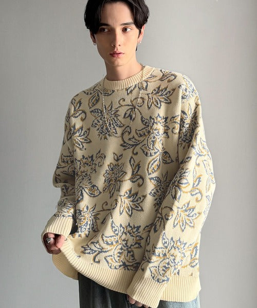 【classical origin】視線を奪う、ジャガード花柄ニット／Jacquard Floral Knit Sweater ao1020311