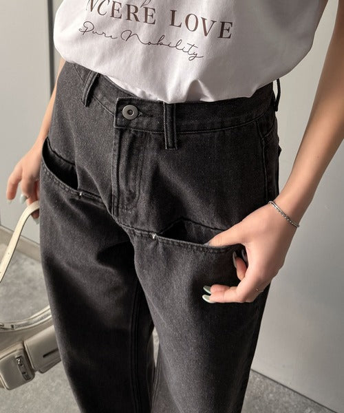 《JaVa ジャバコラボ》新感覚な大人デニム。ロールアップフロントポケットワイドデニムパンツ jv0909005