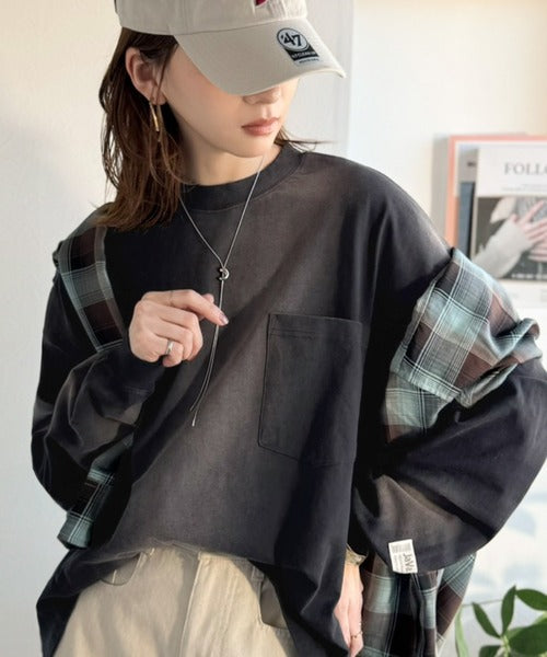 《JaVaジャバコラボ》垢抜け！大人のストリートstyleを作る。綿100％スプレーダイ加工オーバーサイズTシャツ（長袖） jv1020358