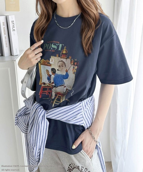 『THE SATURDAY EVENING POST』×クラシカルエルフ 別注グラフィックTシャツ 【Rockwell's Triple Self-Portrait Reprint】 ce1260281